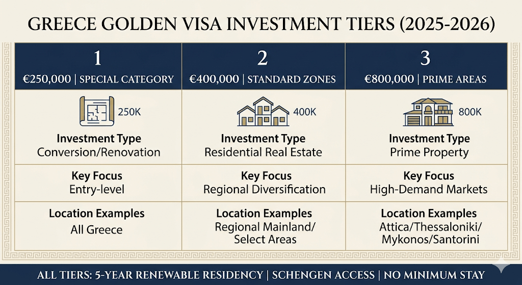 What Are the Greece Golden Visa Investment Tiers? 2 Greece-Golden-Visa-Tiers-Explained