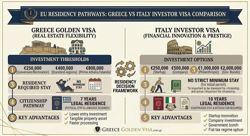Greece vs Italy Investor Visa: Two Different EU Residency-by-Investment Strategies 1 Greece-vs-Italy-Investor-Visa